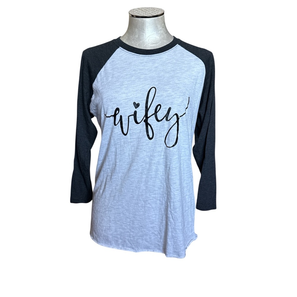 Women’s Baseball shirt “Wifey” Raglan 3/4 Sleeve gray Medium